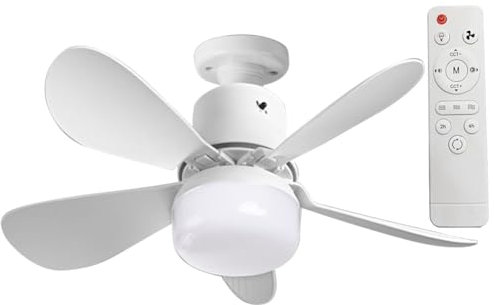 Azazaza Ceiling Fans with Lights, E27 40W Ceiling Fan Light with RC Timing, 3 Speeds 3 Colors (3000-6500K) LED Ceiling Light, Ceiling Fans with Lamps for Bedroom (White, 40W, 52CM)
