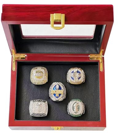 HYKJSHED 5PCS Fantasy Football Rings Championship Rings Collection FFL Championship Trophy Gift Ring Display Box