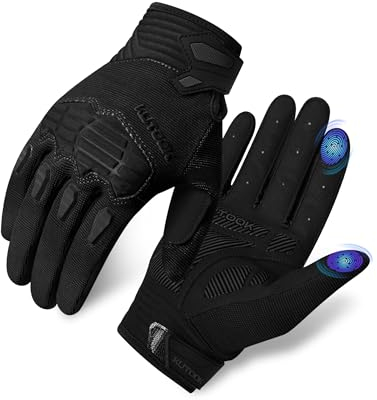 KUTOOK Fahrradhandschuhe MTB Mountainbike Fahrrad Handschuhe Herren Langfinger mit 5mm Palm Pad TPR SCR Protect Touch-Screen Atmungsaktiv Elastisch rutschfest Stoßdämpfend Schwarz 2XL