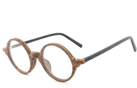 WxuuLTGJR Runde Brillengestell Holz Herren Mit Linsen Retro Damen Optische Brillengestelle