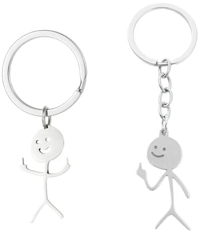 JEYORZY 2 pièces Porte-clés Smiley Langue des Signes Figurine Drôle de Visage Mignon Stickman avec Doigt Tendance Sac Clé de Voiture Pendentif Cadeau de Couple Mignon