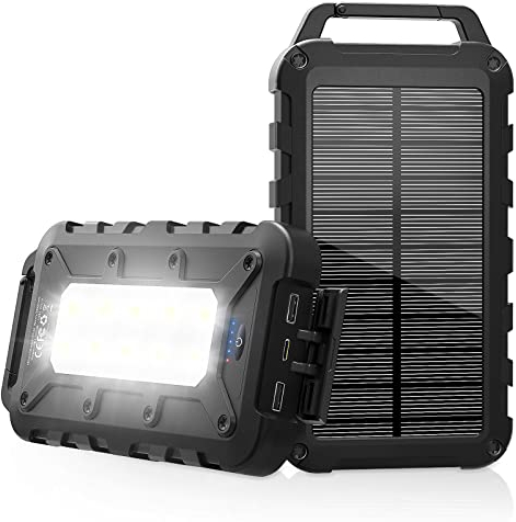 Chargeur Solaire 26800mAh PD 15W Batterie Externe Solaire avec 2 Ports USB et Une Entrée USB-C Charge Rapide Solar Power Bank Imperméable Compatible avec Téléphone Tablette Camping Noir