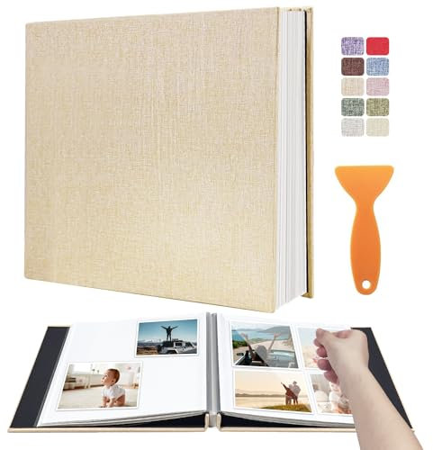 Großes Fotoalbum, selbstklebendes Scrapbook-Album für 4 × 6 8 × 10 Bilder, DIY, magnetisches Leineneinband, Album, 60 Seiten für Familie, Hochzeitsgeschenke, mit Metallstift und Kunststoffplatte