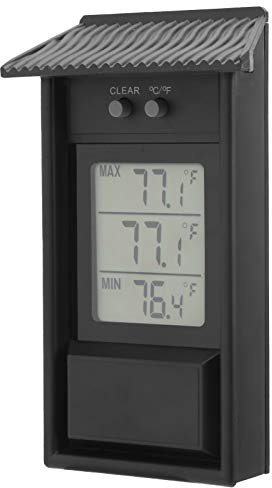 BAFOVY Temperaturmessgerät – Digitales Thermometer, Wasserdichtes Außentemperaturmessgerät, ABS-Material, Anzeigeauswahl, Wandhaken, Tragbar, mit Batteriebetrieb, für Gärten und