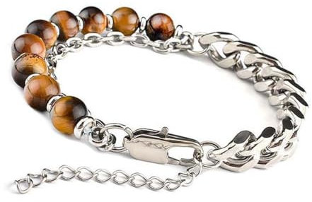 Unique Gems Buddha massives Stainless Steel Armband Tigerauge 8mm Energiearmband Herren hypoallergen Juweliers Qualität