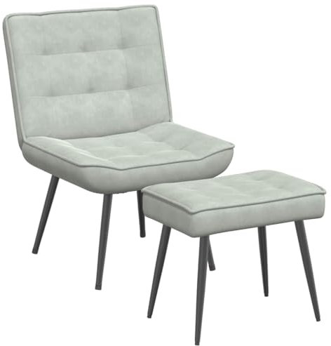 vidaXL Relaxsessel mit Hocker Hellgrau Samt, Sessel mit Fußhocker, Esszimmerstuhl, Relaxsessel mit Fußhocker