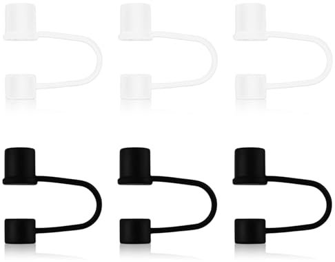 6pcs Silicone Straw Cap Covers, 10mm Dust-Proof Silicone Straw Toppers, Dust-Proof and Leak-Proof Reusable Drinking Straw Tips Lids, White and Black