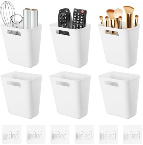 SHAIDOJIO 6PCS Kitchen Cabinet Door Storage Box, Self-Adhesive Wall Mounted Storage Boxs, White Bathroom Organiser, Small Items Organiser Storage Box for Wardrobe Cupboard Bathroom Fridge Cabinet
