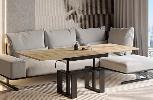 Endo-Moebel Artino Flex – Ausziehbarer Couchtisch mit Synchronauszug | Höhenverstellbarer Esstisch (Evoke Eiche)