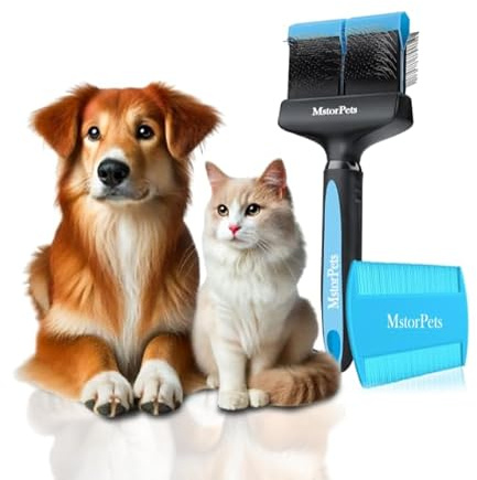 MstorPets Professionelle Zupfbürste für Hunde und Katzen mit Schutznoppen - Entfernt sanft Unterwolle, Verfilzungen & Knoten - Langhaarige Hundebürste und Pudelbürste für die tägliche Fellpflege