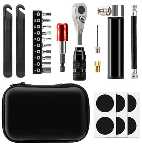 WINFAVO Bike Repair Tool Kit with Mini Pump & 10 Magnetic Bits - Alloy Multitool for Bicycle, MTB, Road Cycling - Portable Multifunction Tool Set Include Tire Inflator for Presta/Schrader Valves