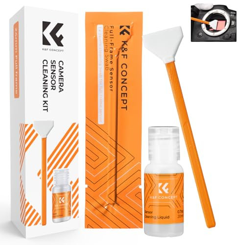 K&F Concept Plein Format Écouvillons de Capteur de Caméra 6 x 24 mm Kit de Nettoyage (sans poussière et emballés sous Vide) + Nettoyant Spécial pour Capteur 20 ML