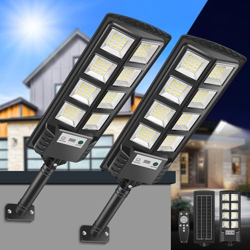 VOPHICHO Farolas Solares Exterior, 6000K Focos Solar LED Jardín con Sensor de Movimiento y Control Remoto, IP66 Impermeable Lampara Solar Luz de Seguridad Exterior para Garage Patio Calle, 2 Pack