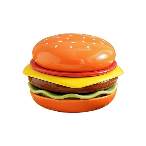 SHUZHENG Set di stoviglie – Set di piatti e ciotole da cucina, impilabili a forma di hamburger, contorni in ceramica da dessert per compleanno e festa della mamma