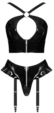 Black Level Lack Top & Rio - Lack-Top mit freizügigem Dekolleté, In Größe S, Schwarz