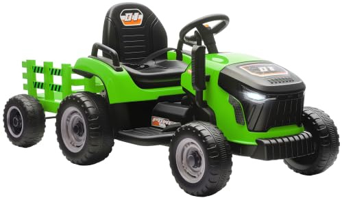 AIYAPLAY Tracteur Électrique Enfants avec Remorque Amovible 6 Pneus Vert