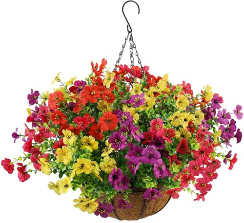 Tsudoku Artificial Silk Flower Violets, Fake Flowers, Multicolore | Artificial Hanging Baskets Outdoor, DIY Chain Hanging Basket, Garden Wedding Ornaments, Home Decoration