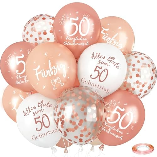 24 Stück Luftballons Roségold 50. Geburtstag, Deko 50. Geburtstags Frauen | Ballons 50 Jahre Geburtstag, 50. Alles Gute zum Geburtstag Ballons, Roségold 50. Geburtstagsdeko für Gattin Mutter Oma