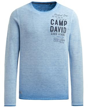 Camp David Herren Pullover Inside Oil Dyed mit Logo Print Electric Sky, XL