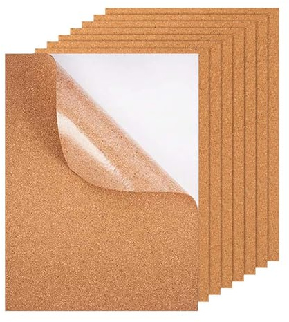 Dwitkul 8 Stück 30x21cm Korkplatte Selbstklebend 2 mm Dicke Pinnwand Korkwand DIY Cork Board Schneidbar Korktafeln Rechteck Untersetzer Kork für die Wand Fußböden Untersetzer Dekoration