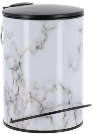 Tendance - Poubelle ronde metal imprime/couvercle noir frein de chute 3l - effet marbre