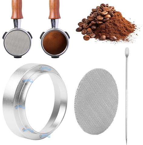 51mm Magnetic Coffee Dosing Ring, Espresso Dosing Funnel and Puck Screen with Coffee Latte Art Needle, Magnetic Coffee Funnel Compatible, Aluminum Magnetic Portafilter Ring for Home, Cafe, Barista