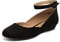 DREAM PAIRS Women's Ballet Flats Pumps Ballerina Ankle Strap Elastic Low Wedge Sandals Round Toe Comfy Dolly Shoes,Size 9,Black/Suede,REVONA