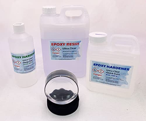 Low Viscosity Ultra-Clear Epoxy Resin UV Resistant - 150g,375g,750,1.5kg & 3Kg kits Available - Supplied with gloves stirrers mixing cups. (Medium - 750g)