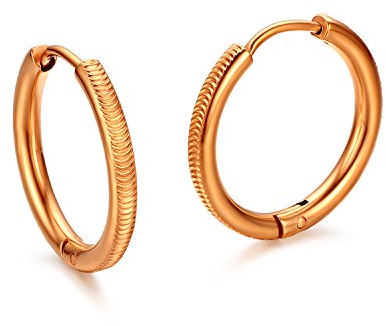 JewelryWe Creolen Ohrringe Edelstahl Streifen: 20mm Klassische Klapp-Creolen Rund Hängend Ohrstecker Ohrhänger Ohrschmuck für Damen Herren Rosegold