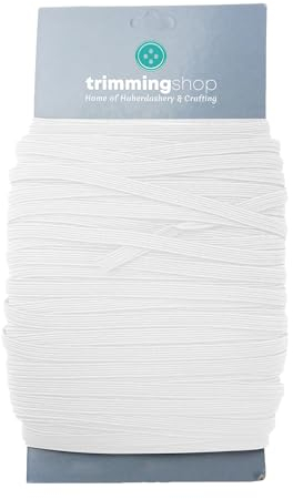 Trimming Shop 5mm 1/5 Inch White Flat Elastic Band for Sewing, Wide Braided Stretch Strap Elastic String Rope for DIY Sewing, Crafting, Dressmaking, Haberdashery and Clothing, 25 Metres