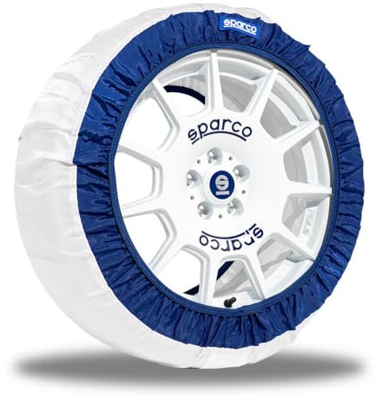 Sparco 2-teiliges Set aus geräuscharmen und vibrationsfreien Schneesocken aus weißem Stoff mit Reifen — Größe XXL
