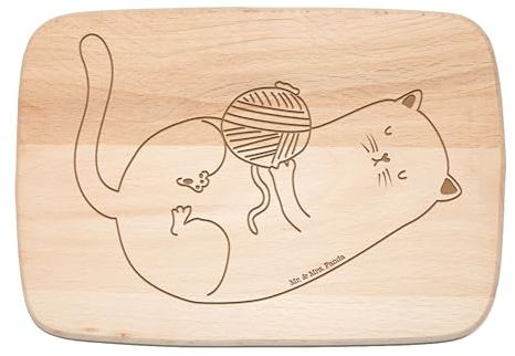 Mr. & Mrs. Panda Frühstücksbrett Katze Wolle - Geschenk, Schneidebrett, Wollknäuel, MIAU, niedlich, Spielen, Katzendeko, Katzenliebhaberprodukte,