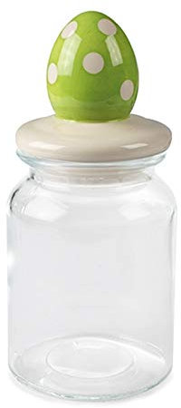 witziges dekoratives Vorrats-Glas Dekoglas mit Deckel und gepunktetem Osterei (hellgrünes Ei)