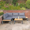 Charles Bentley 4 Seater Polywood Lounge Set with Recliner Seat, Multi Use, Wooden, Black, Outdoor, Garden, Patio, Back Cushions, Dark Grey Cushions, Wood Panel, Additional Table (155x74x65cm)