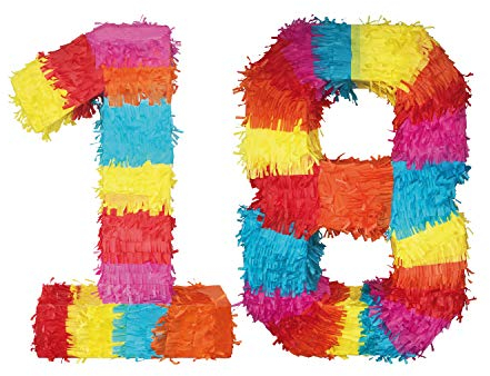 Party Factory Pinata Zahl 18. Geburtstag Junge/Mädchen zum befüllen, 50 x 35 x 8cm, Geburtstagsdeko, bunt