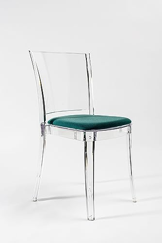 Lucienne - Transparenter Stuhl Neutral – Set mit 4 Stühlen – mit Kissen aus Trevira Kat Aquamarin – 16C2000