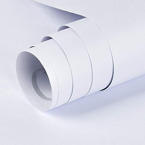 Krelymics Klebefolie Selbstklebende Möbelfolie weiß Matt aus PVC Aufkleber Matt Möbelfolie Folie Tapete Dekofolie für Wände Schränk Wasserdicht weiß, 40cm x 5m