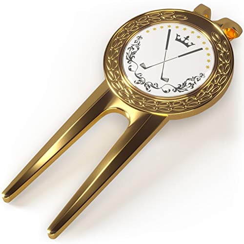 Pitchgabel Golf Divot Tool Magnet Ball Marker | Premium Qualität Ballmarker | Magnetisch Abnehmbarer Markierer | Ballmarkierung | Pitchmarken | Hochwertiger Marker | (Gold)