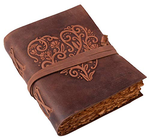 Tagebuch aus Leder, Schönes mit Herz geprägtes Tagebuch - Reisetagebuch für Frauen, Büttenrand Vintage-Papier Leder Skizzenbuch Notizbuch für Frauen, 240 Seiten antikes Papier, altes Papier