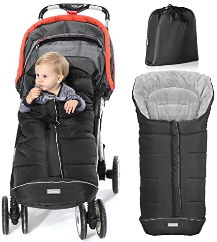 Orzbow Fußsack für Kinderwagen Buggy,Baby Fußsack Schlafsack,Babyfußsack für Babyschale,Winterfußsack mit Reißverschluss Waschbar Passend für Alle Kinderwagen (Schwarz,Groß)