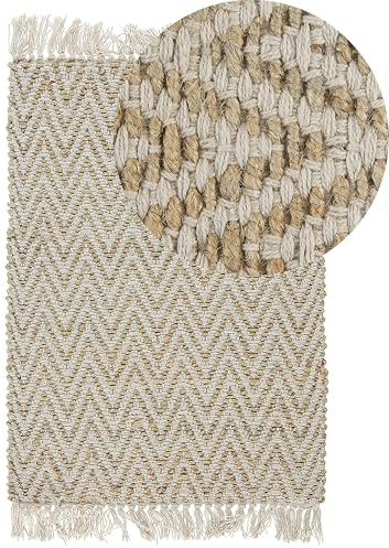 Beliani Boho Teppich Jute Baumwolle beige rechteckig 50 x 80 cm Zackenmuster zweiseitig Afrin