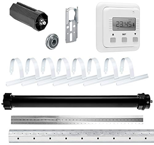 NOBILY Rolladen-Komplett-Set elektronischer Maxi-Rolladenmotor PE5 30/15-60 (Zugkraft 30Nm/75kg) für 60mm Achtkantwelle + Zeitschaltuhr Relax + Mechanik-Set bis zu einer Gesamtlänge von 2,75 Meter