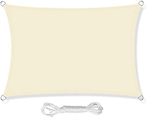 HEYOMART Sonnensegel Sonnenschutz inkl Befestigungsseile PES Polyester Wasserdicht 3 x 5m Rechteck Sonnensegel mit 98% UV Schutz für Draußen, Patio, Garten Terrasse Camping, Creme