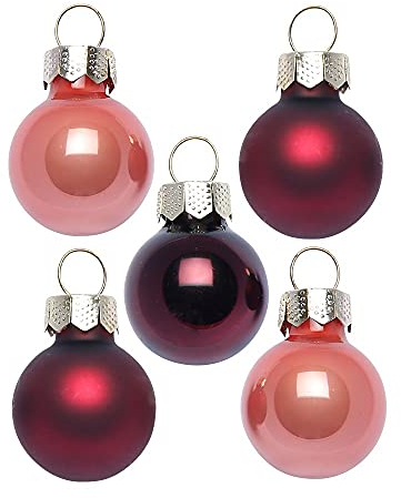 Inge Glas Magic Mini-Weihnachtskugeln 2cm 25 Stück | kleine Christbaumkugeln in Karton-Box (Vintage Rose | Bordeaux rosa)