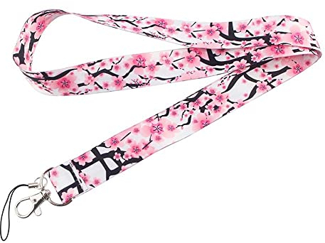 Bemvp 1 Stück Schöne Rosa Kirschblüte Malerei Kunst Schlüsselanhänger Lanyard Halsband Für Telefonschlüsse Id Karte Lanyards