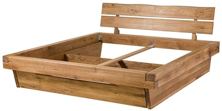 MASSIVMOEBEL24.DE | Balkenbett mit Schubkasten Wildeiche 140x200 braun geölt Innsbruck #240