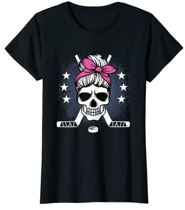 Damen Eishockey Ausrüstung Frauen Eishockeyspielerin Totenkopf T-Shirt