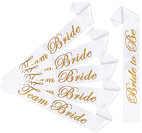 Karjiaja 6 Stück Team Braut Schärpen Weiß Junggesellinnenabschied Schärpen Braut Stamm Schärpe Bride To Be Schärpe Satin Hen Do Schärpe Brautjungfer Schärpen Bachelorette Schärpen für