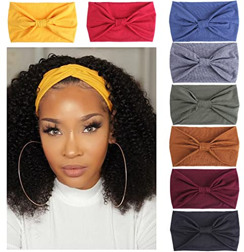 Kachanaa 8 Pack Wide Non-Slip Boho Women's Headband - Elastic Large African Turban Headwrap Ideal for Yoga,Workouts,Running - Non-Slip Design for Women