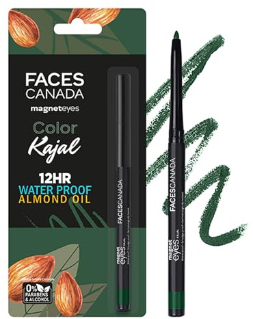 FACESCANADA Magneteyes Color Kajal Pencil - Green Appreciation 02, 0.30G|Highly Pigmented Kohl|12 Hr Long Stay|Matte Finish|Single Stroke Glide|Water Proof|Smudge Proof|Almond Oil Enriched